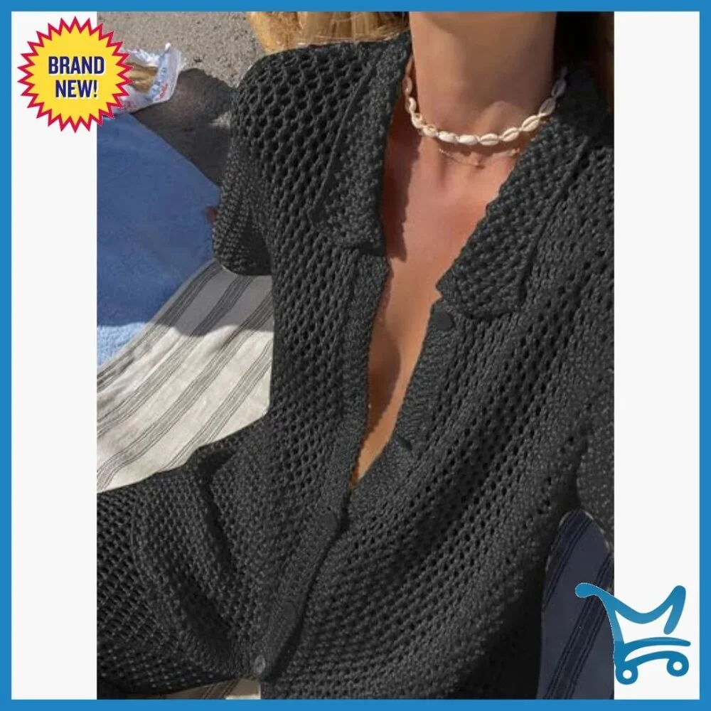 Large Loose Fit Acrylic Hollow Out Beach Cover Up Set 2 Piece